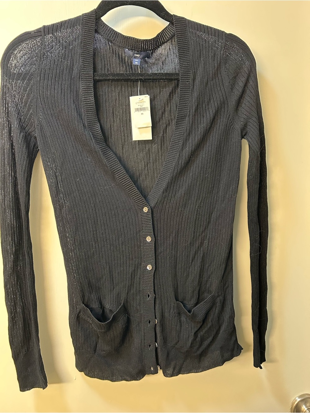 GAP Women's Black Lightweight Ribbed Button-Up Cardigan